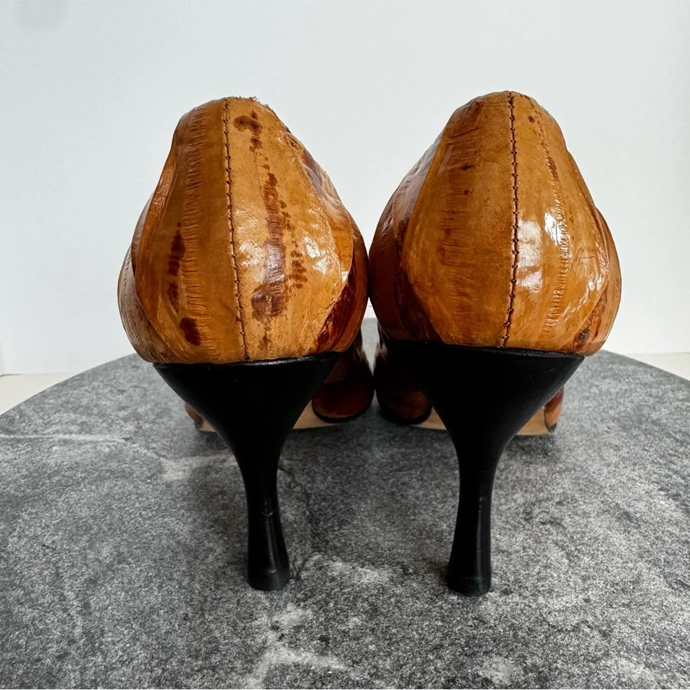 Paolo Iantorno Eel Skin Leather Heels Pointed Toe Brown 36